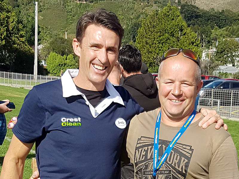 Dave Coupe with John Leslie at a coaching event in Upper Hutt on Saturday.
