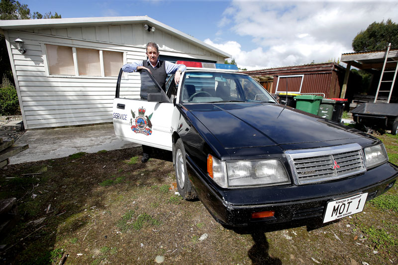 Glenn Cockroft with his 1991 Mitsubishi V3000 patrol car. Photo: ROBYN EDIE/STUFF 