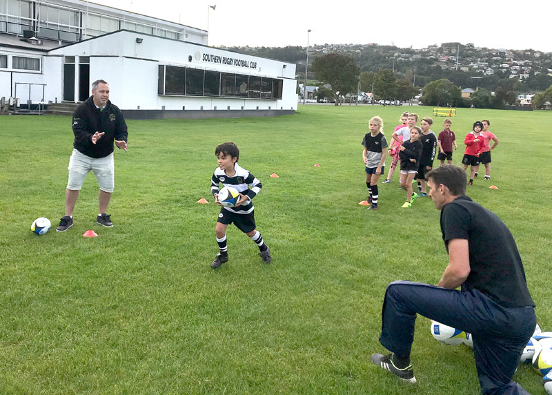 Youngsters get going during the Dunedin coaching session at Southern RFC, Bathgate Park.