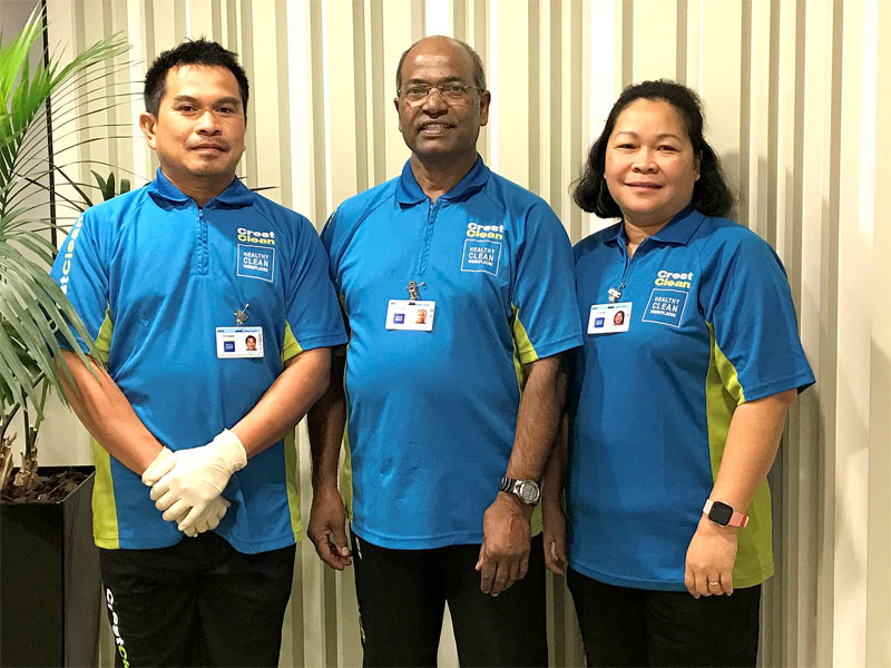 Jande and Eileen Ganas with their induction trainer Samy Goundar (centre). 