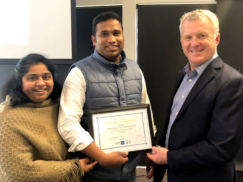 Priyanka Raju and Titus Samuel, 5 years’ long service.