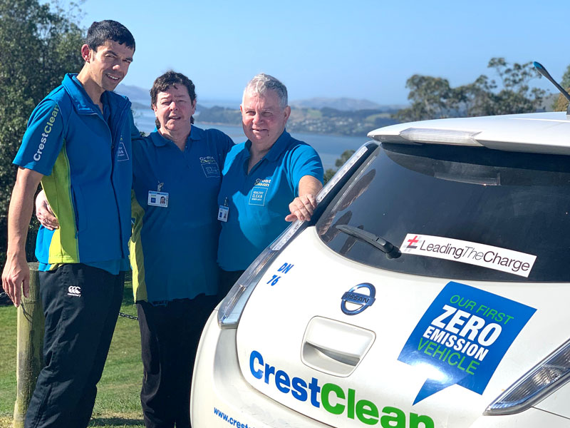 Steve Kannewischer with his wife Lynne and  stepson Sam Larkins with their Nissan Leaf.