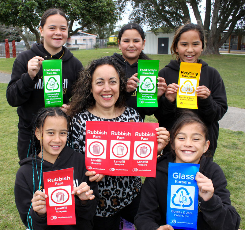 Tui Rolleston, Matapihi School’s Tumuaki, with students Enchant'd Quinn, Alexis Ngatai, Meeah-May Sullivan, Maioha Merritt-McDonald, and Kataraena Ngawhika-Kerr.